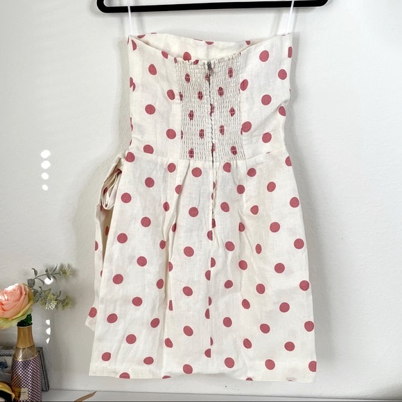Reformation Turnip Strapless Wrap Polka Dot Mini Dress in Andie - Size 6 - Picture 3 of 6